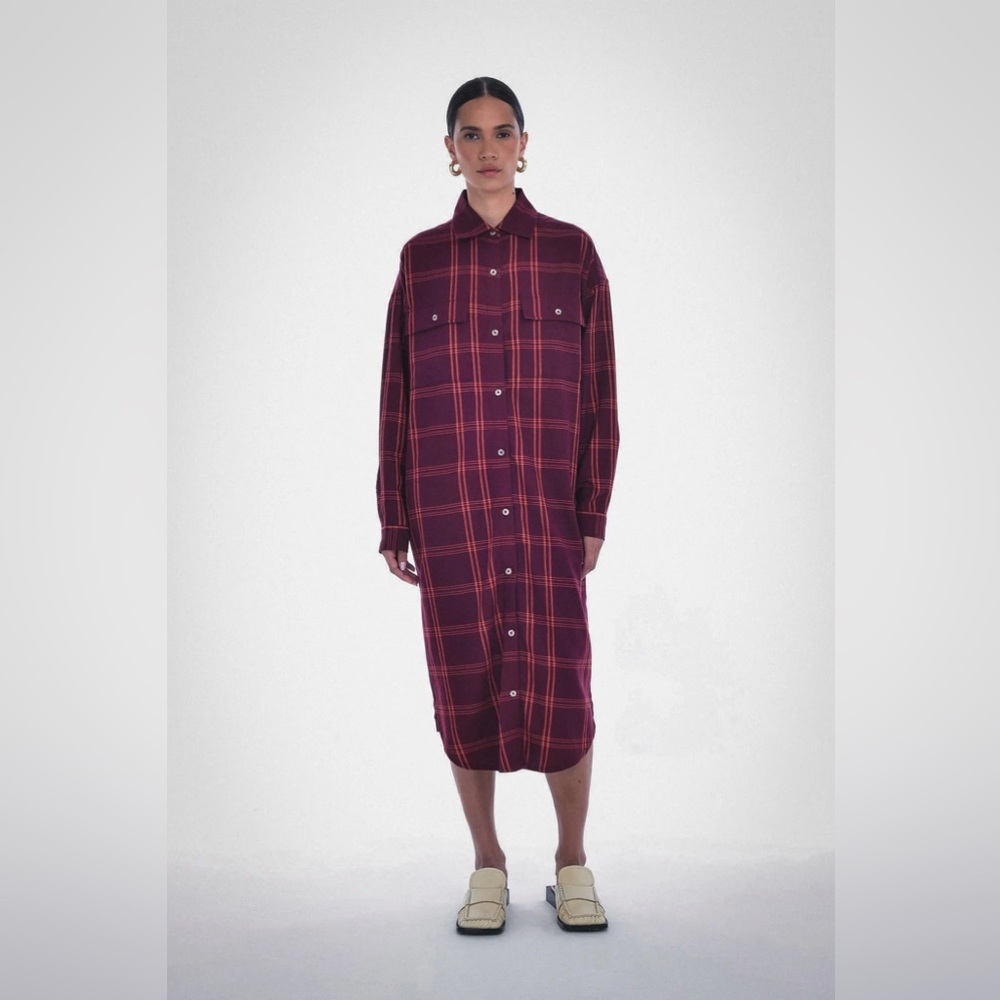 Anthropologie by Paper Label | Marin Plaid Shirt Dress - Dark Cherry! NWT
